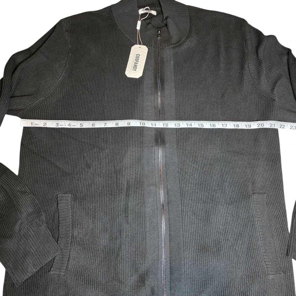 COOFANDY Men‎ Full Zip Knit Cardigan Sweater Jacket Black Ribbed Pockets XL NWT